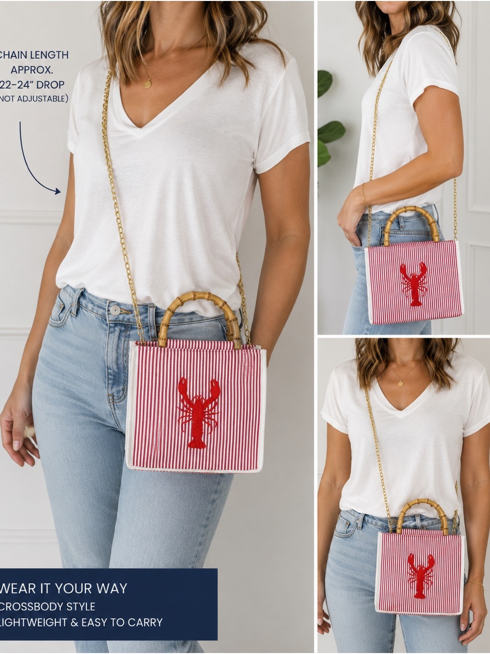 Tommy Bahama Red and White Striped Lobster Crossbody Bag